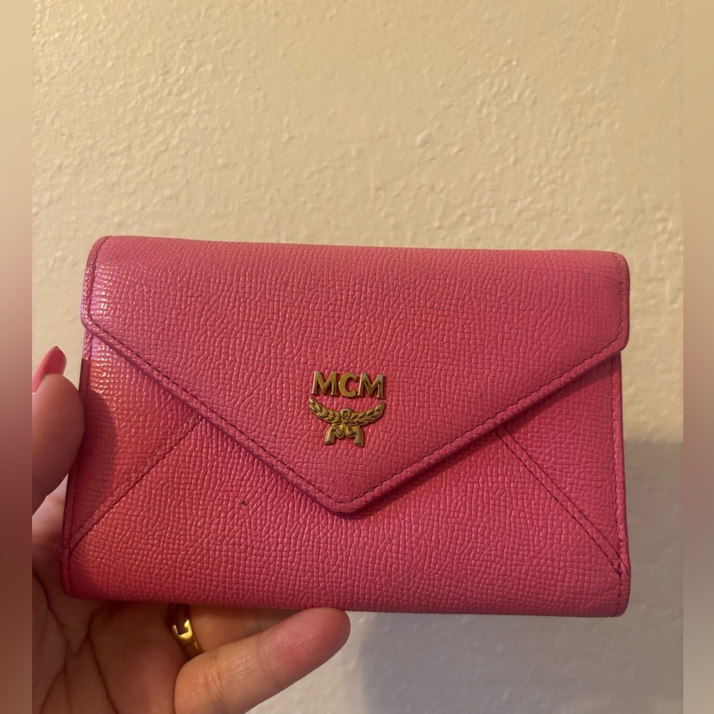 MCM Pink Envelope Leather Wallet with Gold Logo